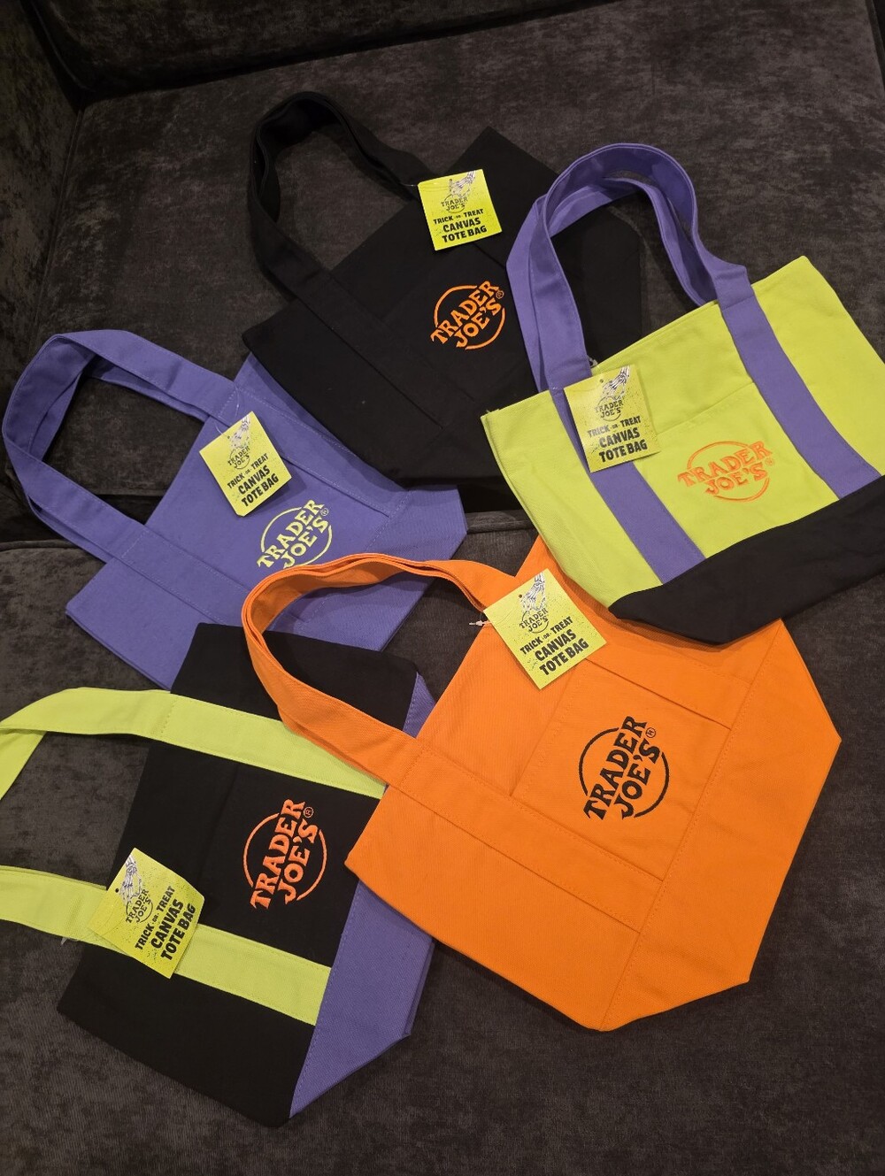 Set of 5 Halloween Edition Trader Joe's Mini Canvas Tote Bags